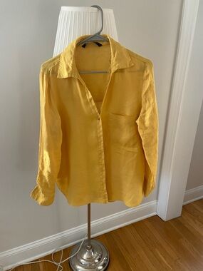 Zara Yellow Button-Front Linen Shirt